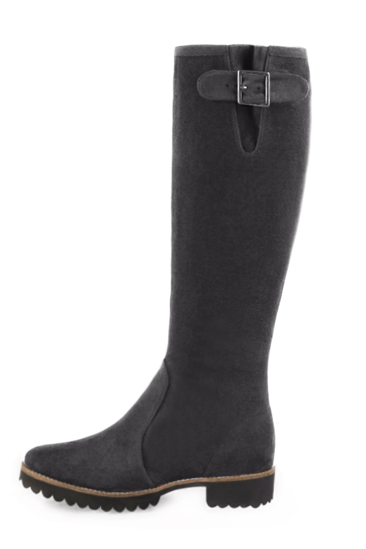 French elegance and refinement for these dark grey knee-high boots with buckles, 
                available in many subtle leather and colour combinations. Record your foot and leg measurements.
We will adjust this beautiful boot with inner zip to your leg measurements in height and width.
The outer buckle allows for width adjustment.
You can customise the boot with your own materials, colours and heels on the "My Favourites" page.
 
                Made to measure. Especially suited to thin or thick calves.
                Matching clutches for parties, ceremonies and weddings.   
                You can customize these knee-high boots to perfectly match your tastes or needs, and have a unique model.  
                Choice of leathers, colours, knots and heels. 
                Wide range of materials and shades carefully chosen.  
                Rich collection of flat, low, mid and high heels.  
                Small and large shoe sizes - Florence KOOIJMAN